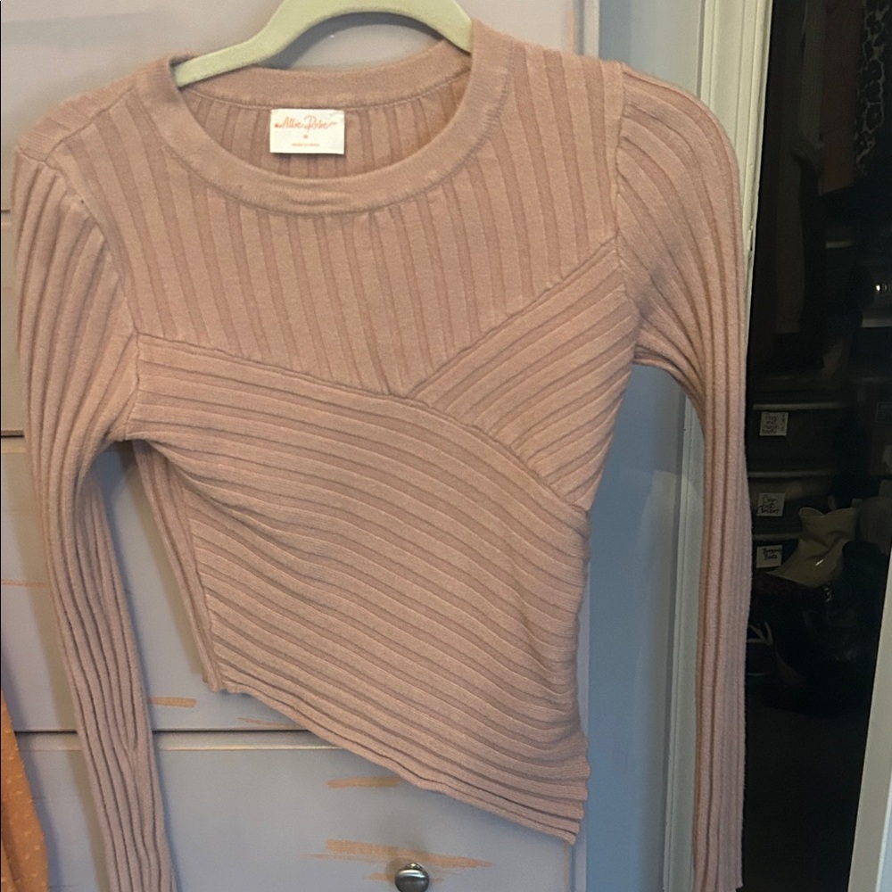 Pink Ribbed Asymmetrical Sweater